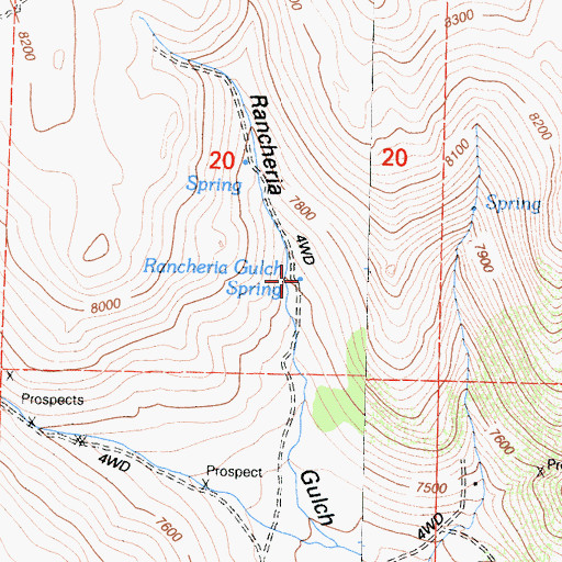 Topographic Map of Rancheria Gulch Spring, CA