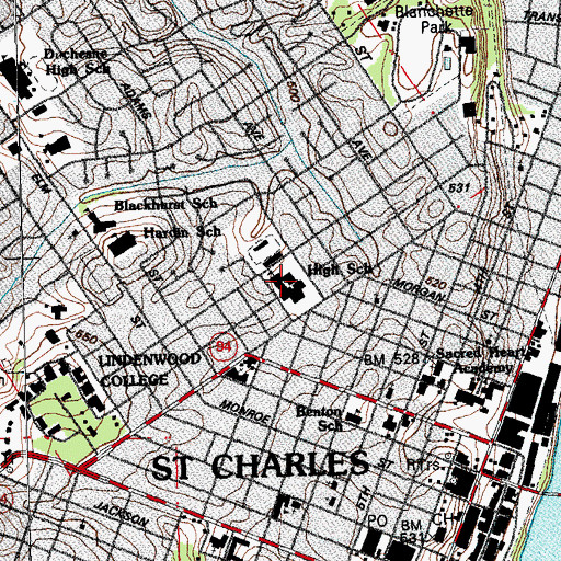 Topographic Map of Saint Charles High School, MO