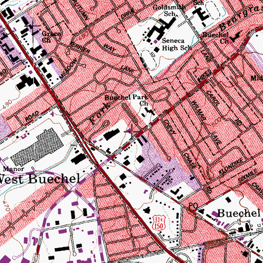 Topographic Map of Buchel Post Office, KY