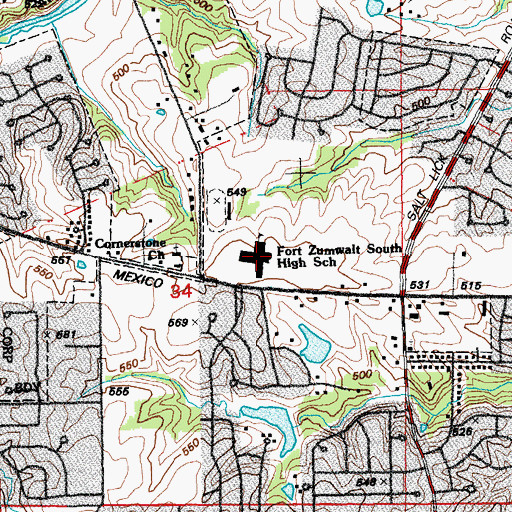 Topographic Map of Fort Zumwalt South High School, MO