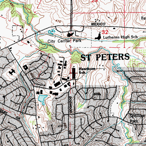 Topographic Map of Hawthorn Elementary School, MO