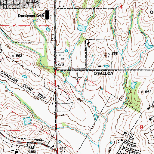 Topographic Map of Russell H. Emge Elementary School, MO