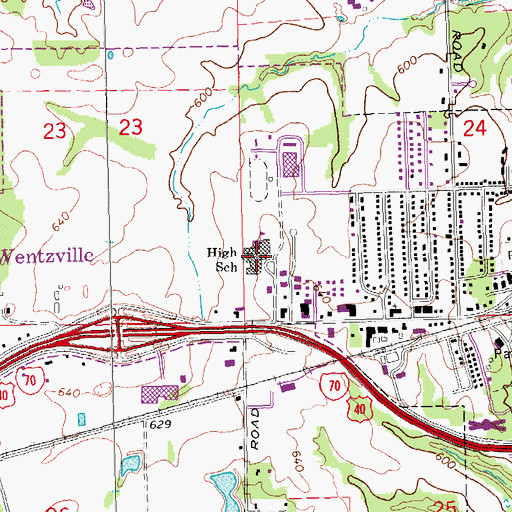 Topographic Map of Wentzville Middle School, MO