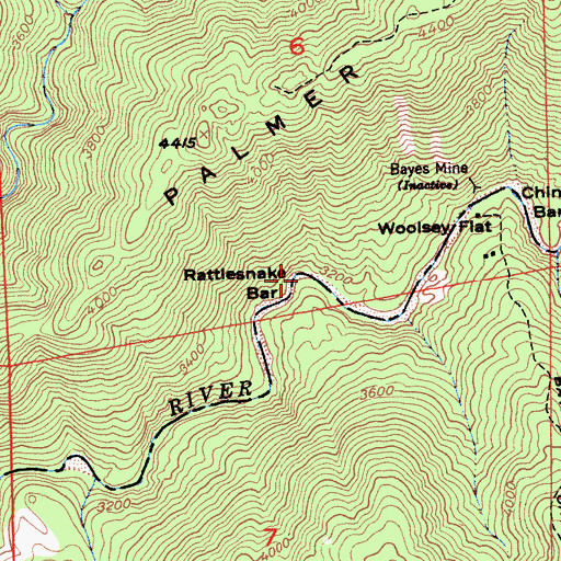Topographic Map of Rattlesnake Bar, CA