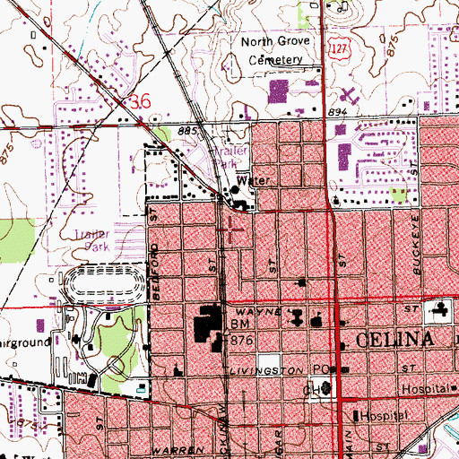 Topographic Map of Celina Mobile Home Park, OH