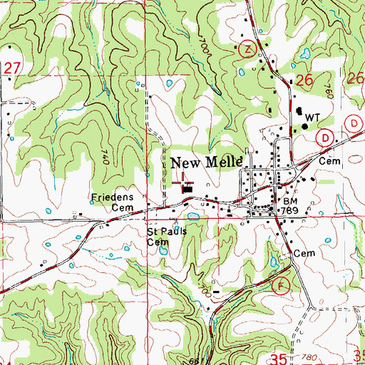 Topographic Map of Daniel Boone Elementary School, MO