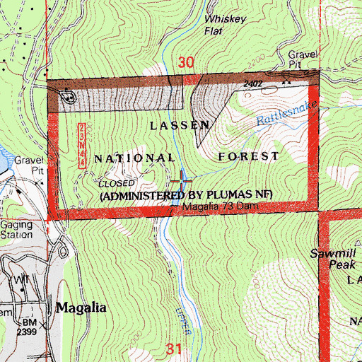 Topographic Map of Rattlesnake Creek, CA