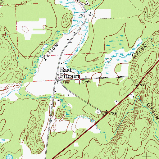 Topographic Map of East Pitcairn Cemetery, NY
