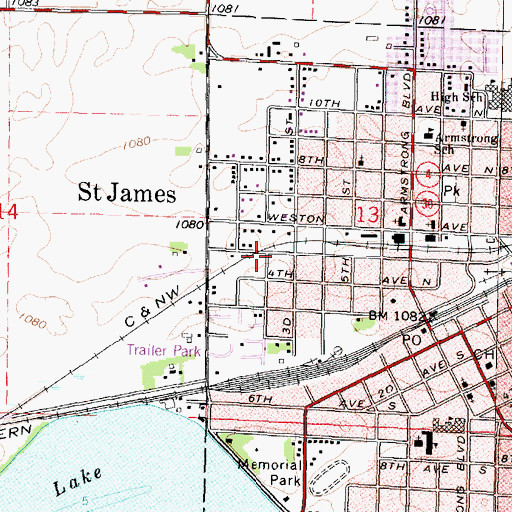 Topographic Map of Westside Park, MN