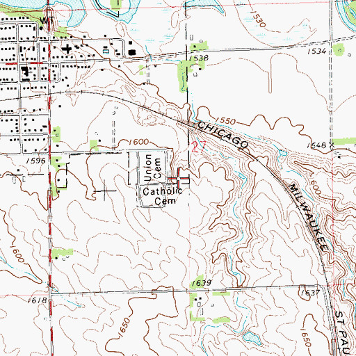 Topographic Map of Old Catholic Cemetery, SD