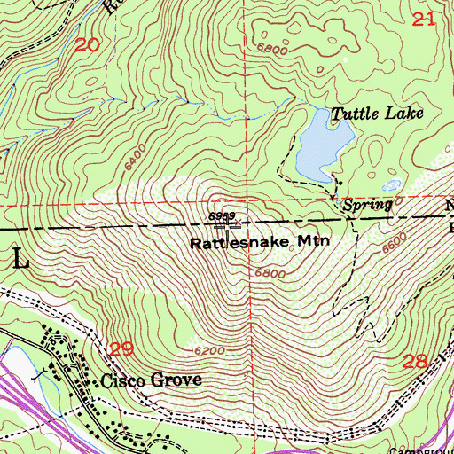 Topographic Map of Rattlesnake Mountain, CA
