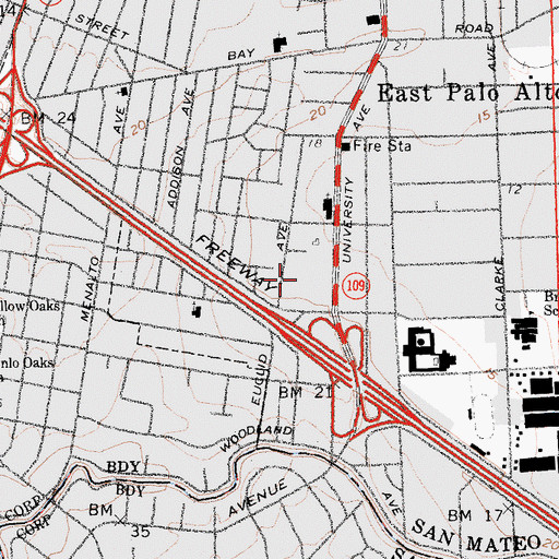 Topographic Map of Ravenswood Elementary School, CA