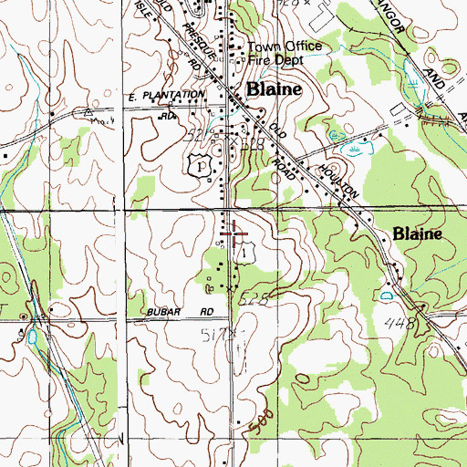 Topographic Map of Blaine Census Designated Place, ME