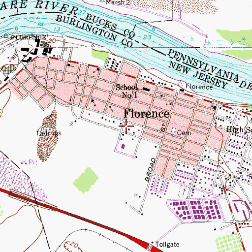 Topographic Map of Florence Census Designated Place, NJ
