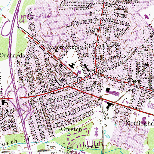 Topographic Map of Mercerville Census Designated Place, NJ