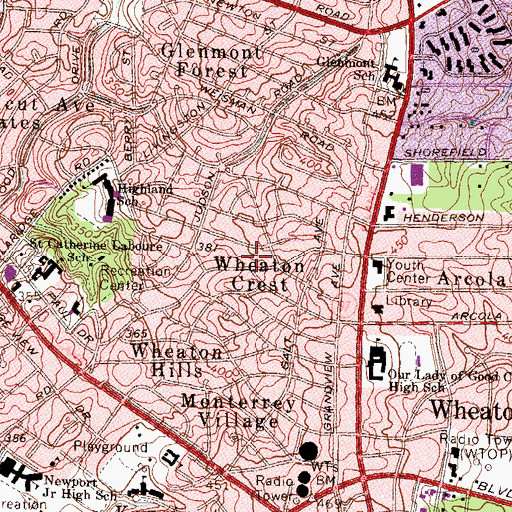 Topographic Map of Wheaton Census Designated Place, MD