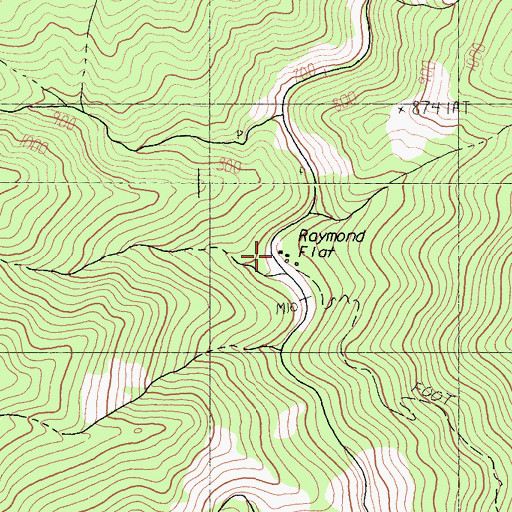 Topographic Map of Raymond Flat, CA