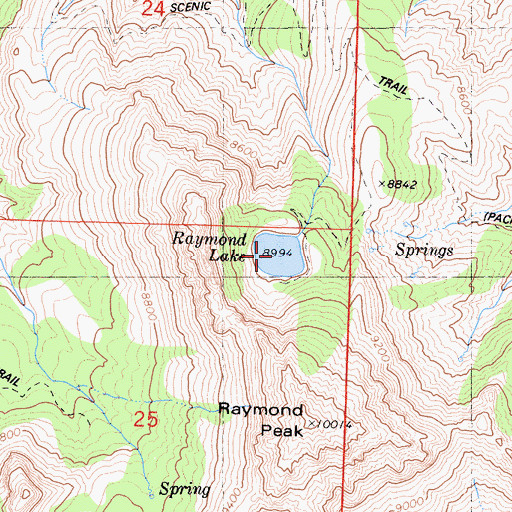 Topographic Map of Raymond Lake, CA