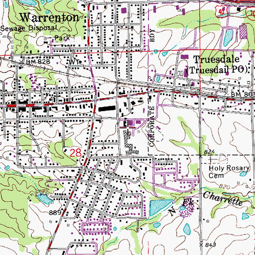Topographic Map of Black Hawk Middle School, MO