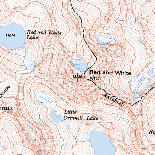 Topographic Map of Red and White Mountain, CA
