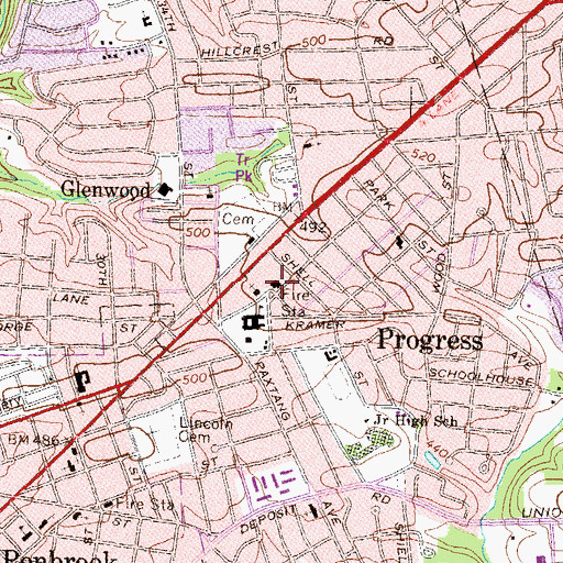 Topographic Map of Progress Fire Company Station 32, PA