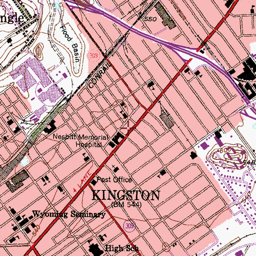 Topographic Map of Kingston Firemens Community Ambulance, PA