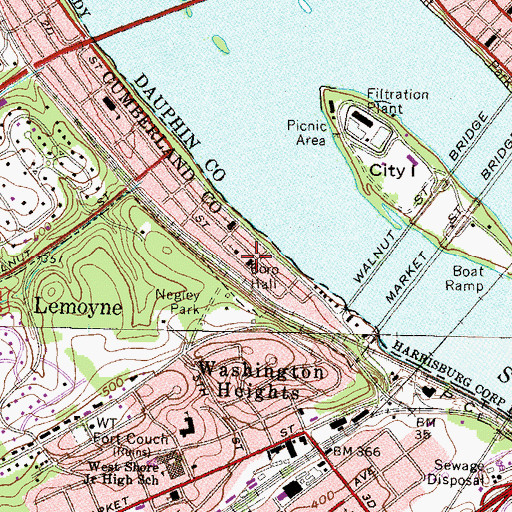 Topographic Map of West Shore Bureau of Fire Station 2-13, PA