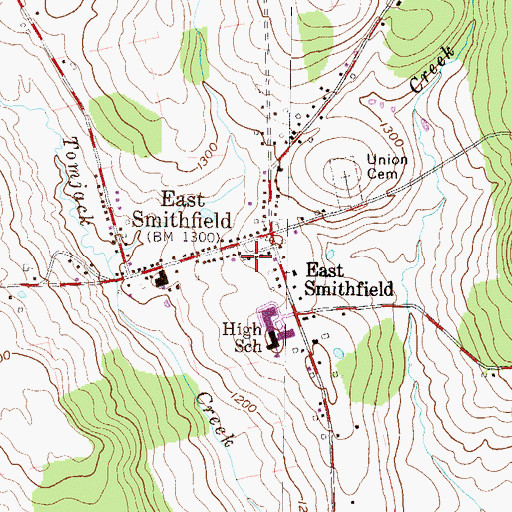 Topographic Map of Smithfield Township Volunteer Fire Department, PA