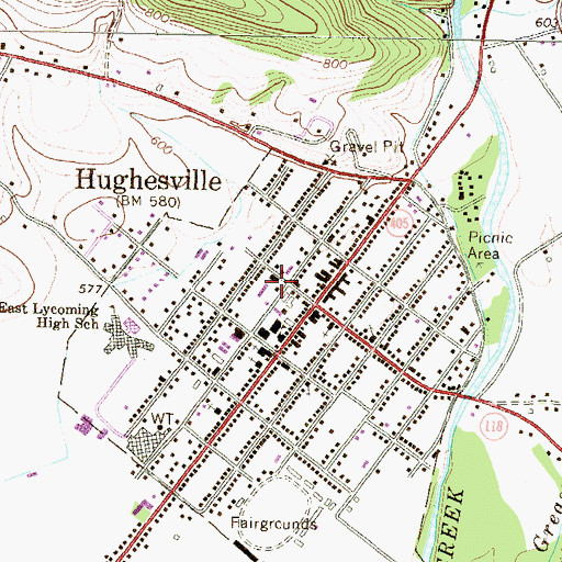 Topographic Map of Hughesville Volunteer Fire Department, PA