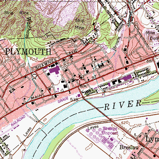 Topographic Map of Plymouth Fire Company 1, PA