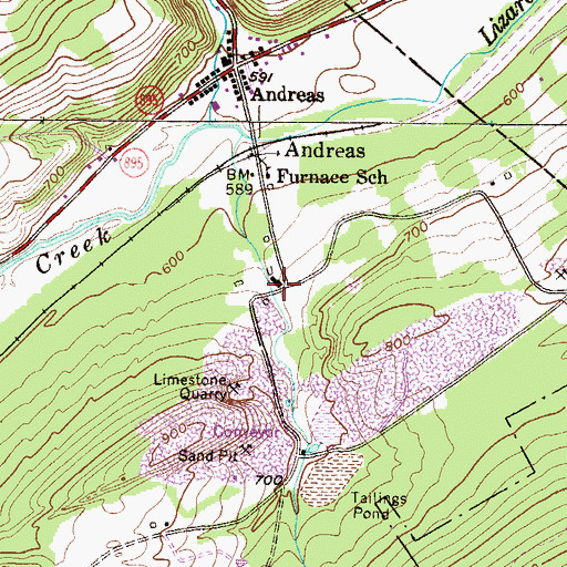 Topographic Map of Andreas Fire Company District 37 Station 2, PA