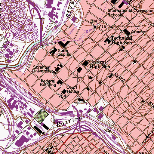 Topographic Map of Scranton Fire Department Headquarters Station 50, PA