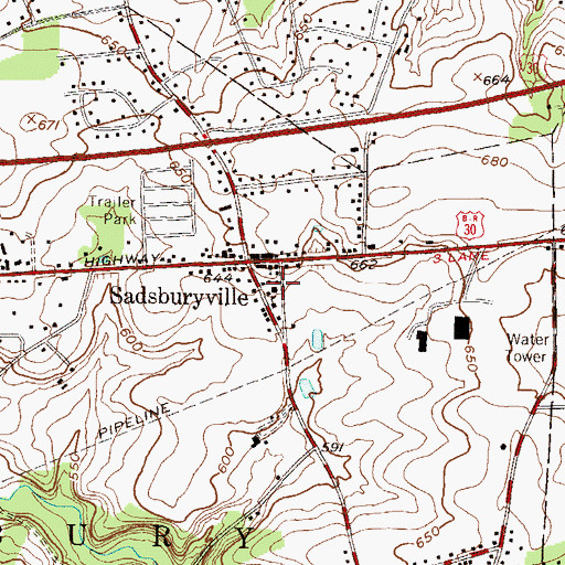 Topographic Map of Sadsburyville Fire Company Station 31, PA