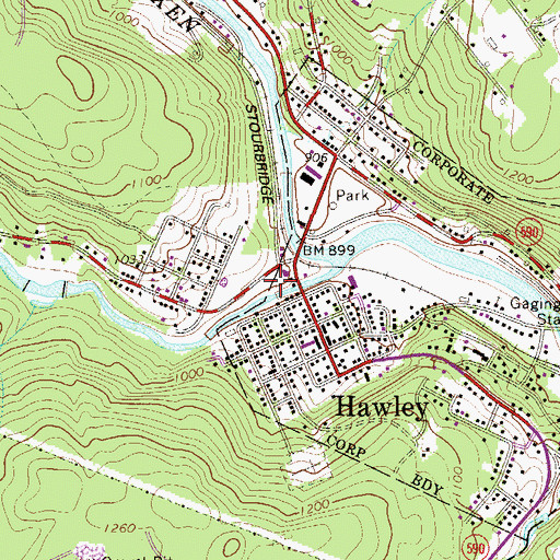 Topographic Map of Hawley Fire Department Station 9, PA