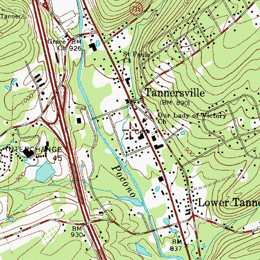 Topographic Map of Pocono Township Volunteer Fire Company Station 34, PA