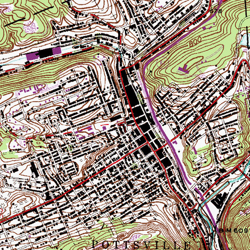 Topographic Map of Pottsville Fire Department Station 30 - Humane Squad, PA