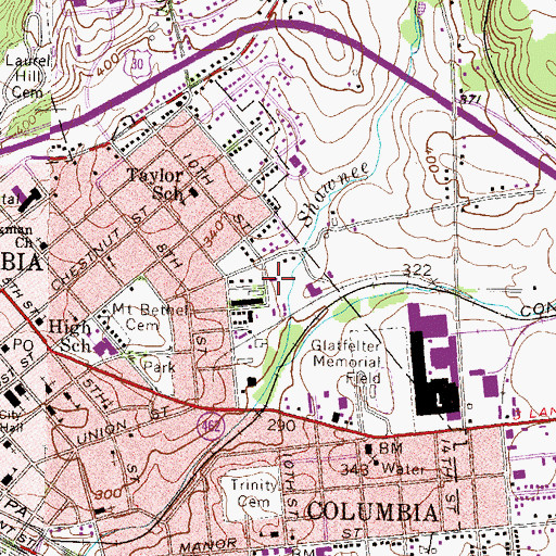 Topographic Map of Columbia Consolidated Fire Department Station 807, PA