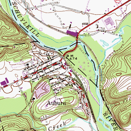 Topographic Map of Auburn Fire Company District 39 Station 1, PA