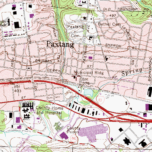 Topographic Map of Paxtang Fire Company Station 40, PA