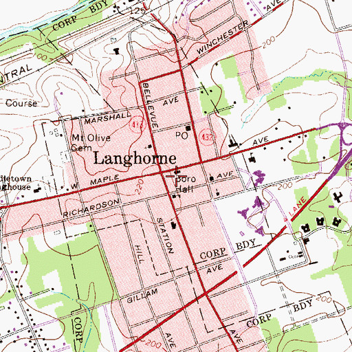 Topographic Map of Langhorne - Middletown Fire Company Station 21, PA