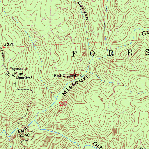 Topographic Map of Red Diggings, CA