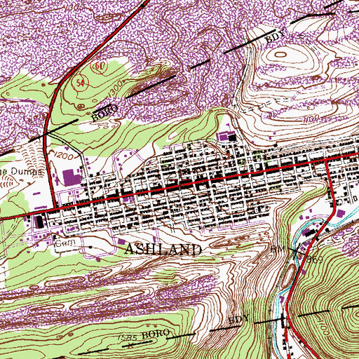 Topographic Map of Ashland Fire Department District 38 Station 2 - Washington Fire Company, PA
