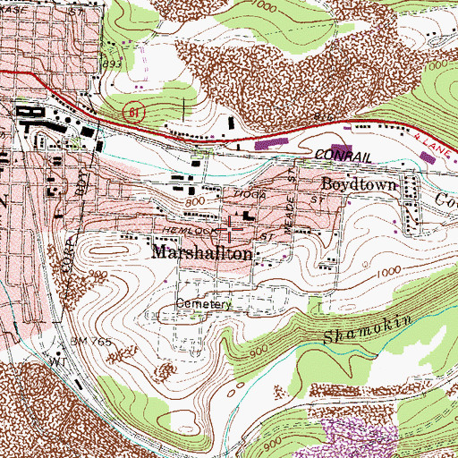 Topographic Map of Coal Township Fire Department - East End Hose and Fire Company Station 120, PA