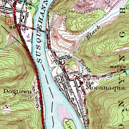 Topographic Map of Mocanaqua Volunteer Fire Company Station 118, PA