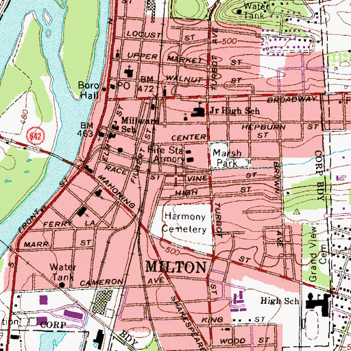 Topographic Map of Milton Fire Department Station 15 Main Station, PA