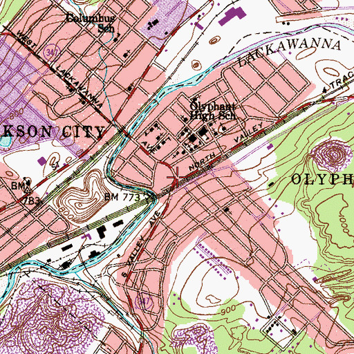 Topographic Map of Olyphant Fire Department - Excelsior Hose Company Station 26 - 1, PA
