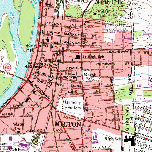 Topographic Map of Milton Fire Department Station 15 Substation, PA