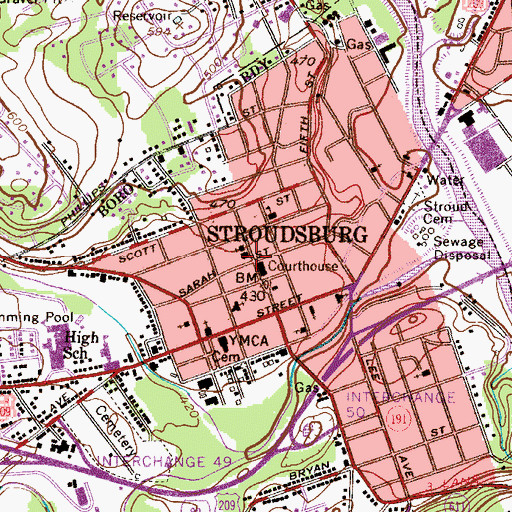 Topographic Map of Stroudsburg Fire Department Station 38 - Chemical Company 1 - Phoenix Company 2, PA