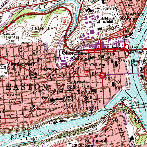 Topographic Map of Easton Fire Department Station 2 Headquarters, PA