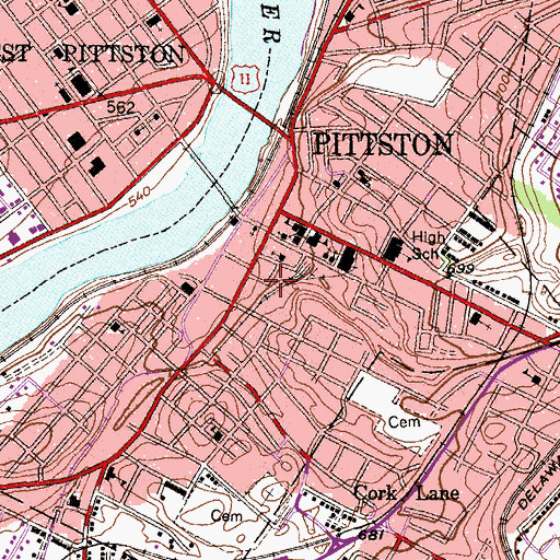Topographic Map of Pittston City Fire Department Niagara Engine Company 2, PA